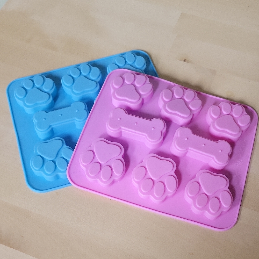 Pink and Blue Paw and Bone Silicone Molds - Set of 2